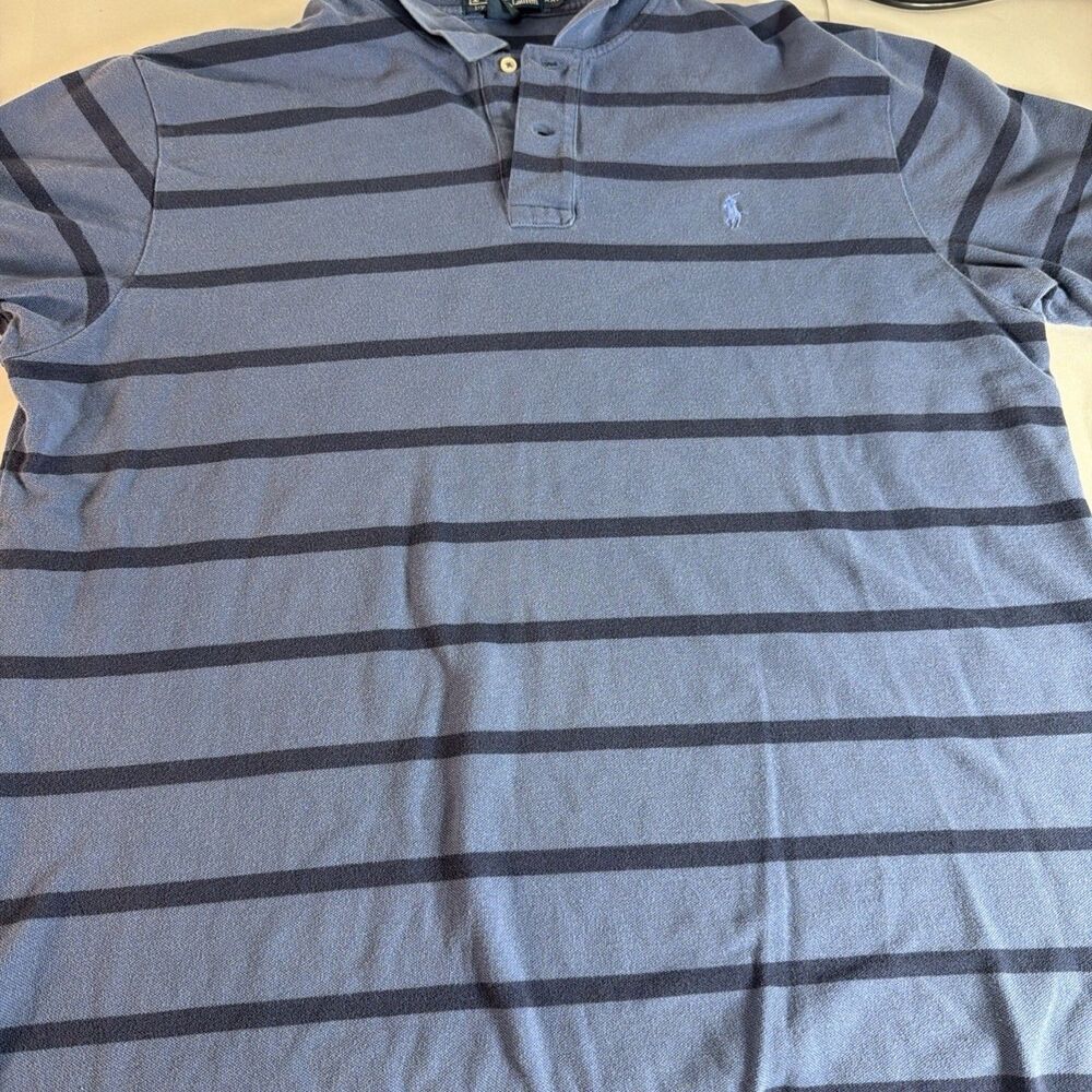 Polo Ralph Lauren Men's XXL Blue/Navy Striped Knit Polo SS Logo Button